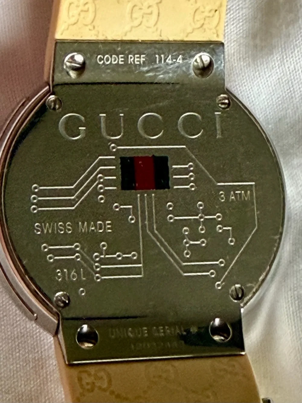 Gucci Cream Digital Round Watch with GG Embossed Silicone Strap